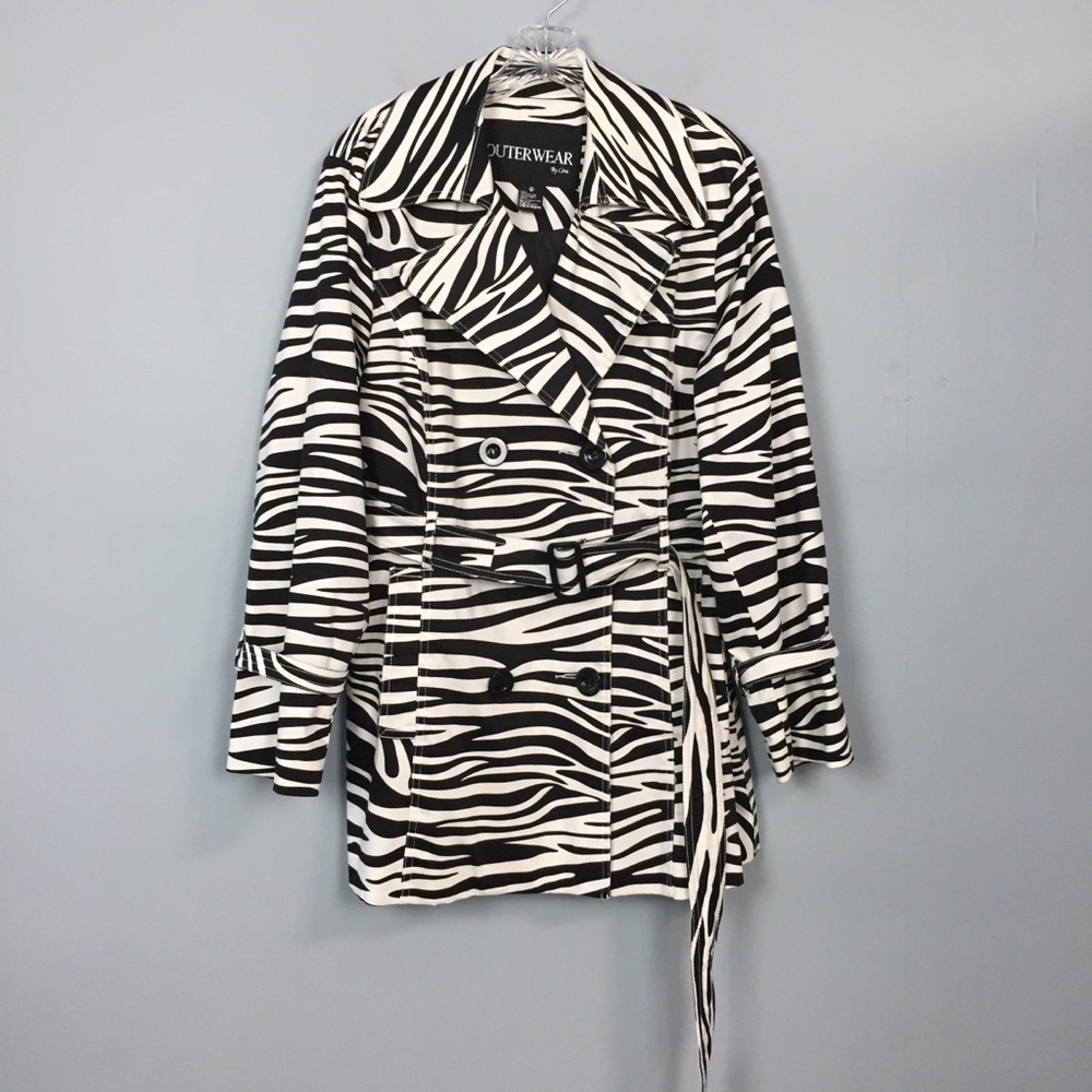 OUTERWEAR by Lisa Zebra Print Belted Trench Coat